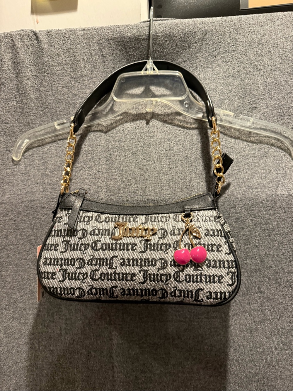 Juicy Couture Cherry Baguette Shoulder Bag Black/grey NWT